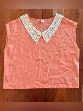 Elegant Peach Crochet Lace Collar Blouse